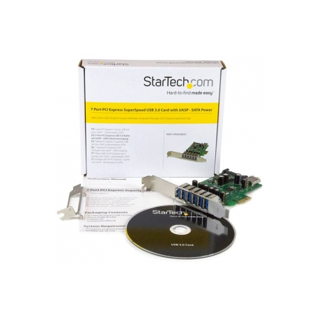 StarTech.com 7 Port PCI Express USB 3.0 Card - Standard & Low-Profile - SATA Power - UASP Support - 1 Internal & 6 External USB 3.0 Ports (PEXUSB3S7) - USB adapter - PCIe 2.0 - USB, USB 2.0, USB 3.0 - for P / N: ST1030USBM, ST7300USBME - 6