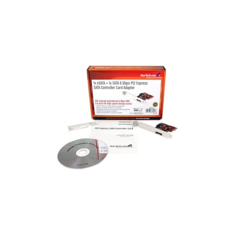 StarTech.com 1x eSATA + 1x SATA 6Gbps PCI Express SATA Controller Card - Storage controller (RAID) - SATA 6Gb / s / eSATA 6Gb / s - low profile - RAID 0, 1, JBOD - PCIe 2.0 x1 - red - for P / N: S251SMU33EP, S3520BU33ER, S355BU33ERM, ST521PMINT - 0