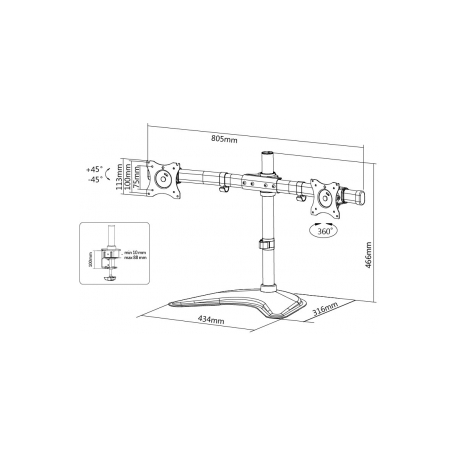 Neomounts by Newstar Select NM-D335D - Stand - for 2 LCD displays (full-motion) - black - screen size: 10"-27" - desktop stand, clamp mountable, grommet, desk-mountable - 11