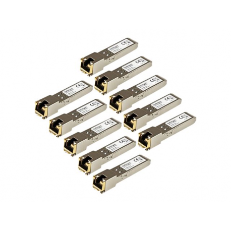 StarTech.com 10 Pack of HPE J8177C Compatible SFP Module, 1000BASE-T, SFP to RJ45 Cat6 / Cat5e, 1GE Gigabit Ethernet SFP, RJ-45 (Copper) 100m, HPE 1810, 1820, 2530, Mini GBIC Transceiver - Lifetime Warranty (J8177C10PKST) - SFP (mini-GBIC) transceiver module (equivalent to: HP J8177C) - GigE - 1000Base-T - RJ-45  /  SFP (mini-GBIC) - up to 100 m (pack of 10) - for HPE 1810, 1910, 20p 10 / 100 / 1000, 2610, 3500, 6200, Switch 8212; HPE Aruba 2530, 5406 - 1