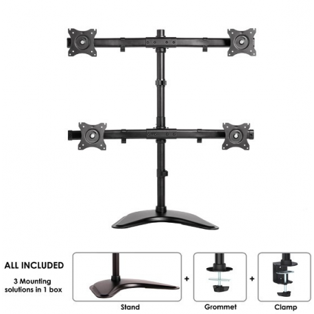 Neomounts by Newstar Select NM-D335D4 - Stand - for 4 LCD displays (full-motion) - black - screen size: 10"-27" - desktop stand, clamp mountable, grommet, desk-mountable - 3