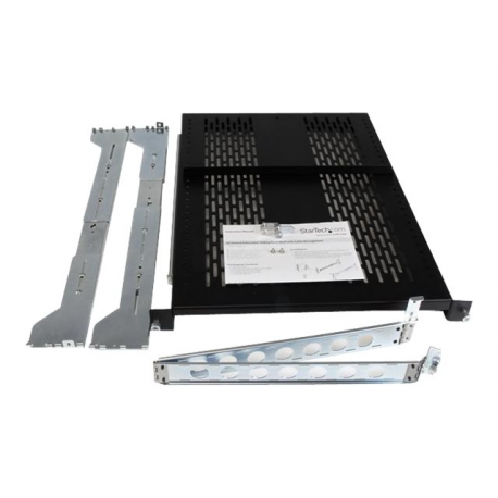 StarTech.com 2U Vented Sliding Server Rack Shelf w /  Cable Management Arm - 27.7 to 31.6in Adjustable Mounting Depth - 50lb - 24in Deep - Rack shelf - black - 2U - 19" - for P / N: RK1233BKM, RK2433BKM, RK2537BKM, RK3236BKF, RK4236BKB, RK4242BK24, RK4242BK30 - 3
