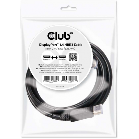 Club 3D - DisplayPort cable - DisplayPort (M) to DisplayPort (M) - DisplayPort 1.4 - 2 m - black - 1