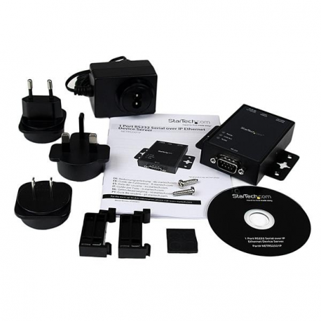 StarTech.com 1 Port RS232 to Ethernet IP Converter  /  Device Server - Aluminum - Serial over IP Device Server - Serial to IP Converter (NETRS2321P) - Device server - 100Mb LAN, RS-232 - AC 100 / 230 V - rail mountable - for P / N: SVA12M2NEUA, SVA12M5NA - 3