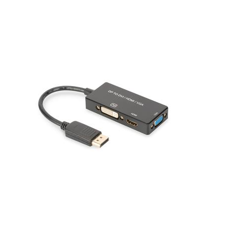ASSMANN - Adapter - DisplayPort male to DB-15, HDMI, DVI-D female - 20 cm - triple shielded - black - molded, 4K support - 0