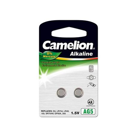 Camelion Alkaline Button celles 1.5V (LR754) AG5/LR48/393, 2-pack, "no mercury" - 1