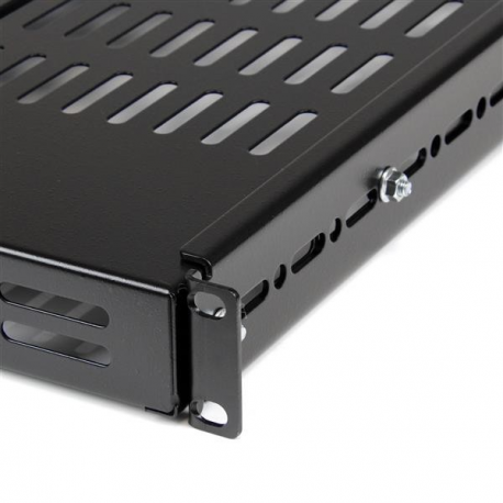 StarTech.com 1U Adjustable Vented Server Rack Mount Shelf - 175lbs - 19.5 to 38in Deep Universal Tray for 19" AV /  Network Equipment Rack (ADJSHELF) - Rack shelf - black - 1U - 19" - for P / N: CABSCRWS1224, RK1536BKF, RK1836BKF, RK3236BKF, RK4236BKB, RK4242BK24, RK4242BK30 - 3
