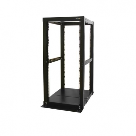StarTech.com 25U Open Frame Server Rack - 994lb Capacity - 4 Post Adjustable Depth (18.3" to 39.3") Network / Communications Equipment Rack w /  Casters (4POSTRACK25) - Rack - flat black - 25U - for P / N: CABCAGENUTS6, CABSCREWM52, CABSCREWSM6, CABSCRWM520, CABSCRWM620, CABSCRWS1224 - 1