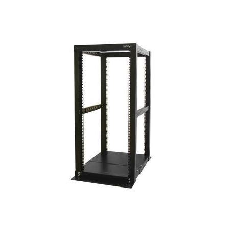 StarTech.com 25U Open Frame Server Rack - 994lb Capacity - 4 Post Adjustable Depth (18.3" to 39.3") Network / Communications Equipment Rack w /  Casters (4POSTRACK25) - Rack - flat black - 25U - for P / N: CABCAGENUTS6, CABSCREWM52, CABSCREWSM6, CABSCRWM520, CABSCRWM620, CABSCRWS1224 - 4