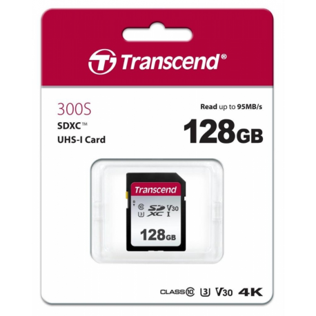 Transcend 300S - Flash memory card - 128 GB - Video Class V30 / UHS-I U3 / Class10 - SDXC UHS-I - 1