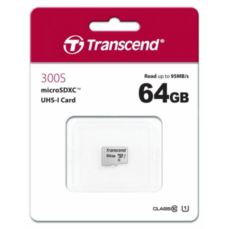 Transcend 300S - Flash memory card - 64 GB - UHS-I U1  /  Class10 - microSDXC - 1