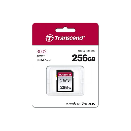 Transcend 300S - Flash memory card - 256 GB - Video Class V30  /  UHS-I U3  /  Class10 - SDXC UHS-I - 3