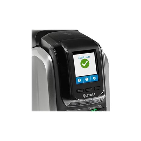 Zebra ZC300 - Plastic card printer - colour - Duplex - dye sublimation / thermal transfer - CR-80 Card (85.6 x 54 mm) - 300 dpi - up to 900 cards / hour (mono)  /  up to 200 cards / hour (colour) - capacity: 100 cards - USB 2.0, LAN - 3