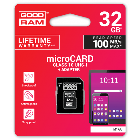 GOODRAM M1AA - Flash memory card (SD adapter included) - 32 GB - UHS-I  /  Class10 - microSDHC UHS-I - 0