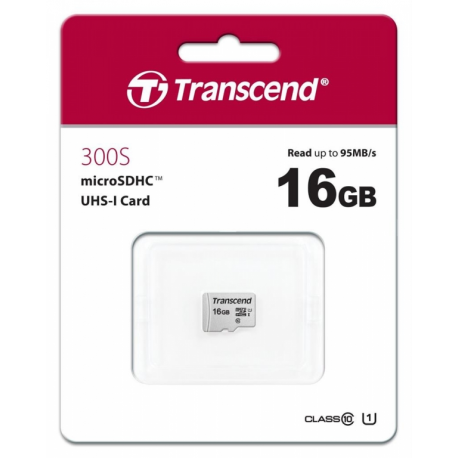 Transcend 300S - Flash memory card (adapter included) - 16 GB - UHS-I U1 / Class10 - microSDHC UHS-I - 1