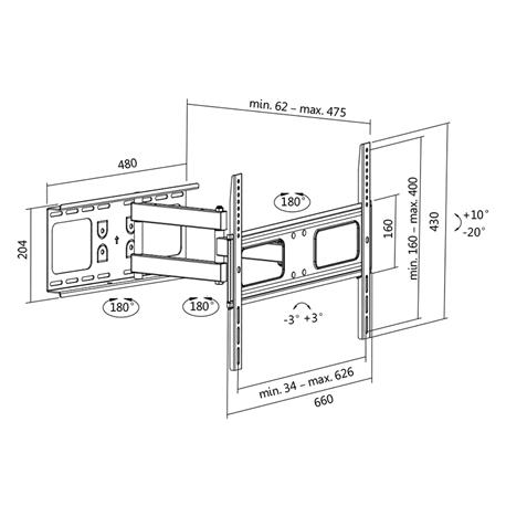 LogiLink Full Motion - Bracket - for flat panel - solid cold pressed steel - screen size: 37"-70" - wall-mountable - 1