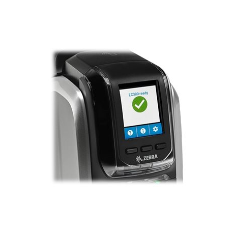 Zebra ZC300 - Plastic card printer - colour - Duplex - dye sublimation / thermal transfer - CR-80 Card (85.6 x 54 mm) - 300 dpi - up to 900 cards / hour (mono)  /  up to 200 cards / hour (colour) - capacity: 100 cards - USB 2.0, LAN - 3