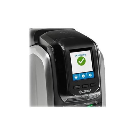 Zebra ZC300 - Plastic card printer - colour - Duplex - dye sublimation / thermal transfer - CR-80 Card (85.6 x 54 mm) - 300 dpi - up to 900 cards / hour (mono)  /  up to 200 cards / hour (colour) - capacity: 100 cards - USB 2.0, LAN, Wi-Fi - 3
