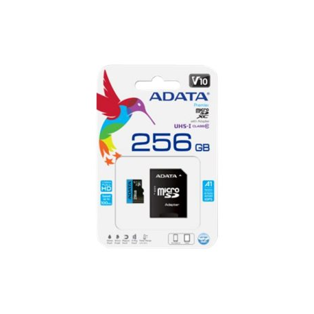 ADATA Premier - Flash memory card (microSDXC to SD adapter included) - 256 GB - Video Class V10 / UHS-I U1 / Class10 - microSDXC UHS-I - 1
