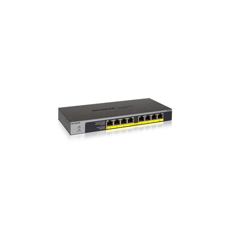 NETGEAR GS108LP - Switch - 8 x 10 / 100 / 1000 (PoE+) - desktop, rack-mountable, wall-mountable - PoE+ (60 W) - DC power - 0
