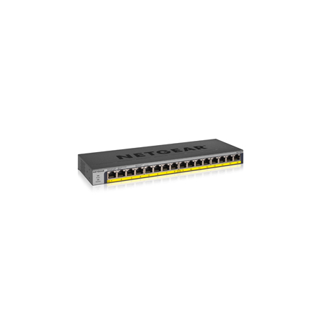 NETGEAR GS116LP - Switch - 16 x 10 / 100 / 1000 (PoE+) - desktop, rack-mountable, wall-mountable - PoE+ (76 W) - DC power - 0