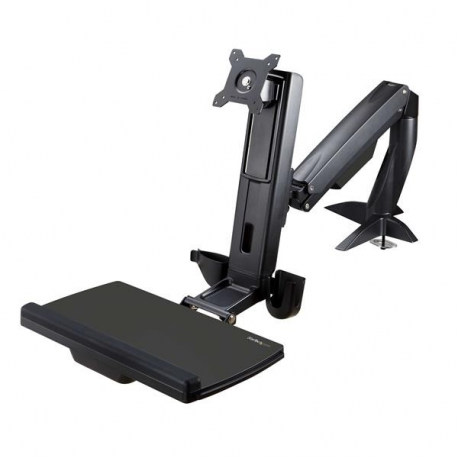 StarTech.com Sit Stand Monitor Arm, Desk Mount Adjustable Sit-Stand Workstation Arm for Single 34" VESA Mount Display, Ergonomic Articulating Standing Desk Converter with Keyboard Tray - Stand Up Office Desk (ARMSTSCP1) - Mounting kit (base plate, column, grommet plate, keyboard tray, washers, monitor arm, clamp bracket, base, base pad) - for monitor  /  keyboard - screen size: up to 24" - desktop - 1
