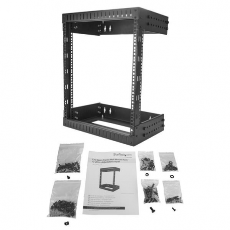 StarTech.com 12U 19" Wall Mount Network Rack, Adjustable Depth 12-20" 2 Post Open Frame Server Room Rack for AV / Data /  IT Communication / Computer Equipment / Switch with Cage Nuts & Screws - 12U Adjustable Rack (RK12WALLOA) - Rack - wall mountable - black - 12U - 20" - 2