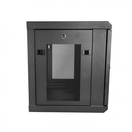 StarTech.com 2 Post 9U 19" Wall Mount Network Cabinet, Adjustable Depth 6-15" Locking IT Switch Depth Enclosure, Vented Computer / Electronics Equipment Data Rack w /  Shelf + Hook & Loop Tape - 19 Inch Wall Cabinet (RK9WALM) - Rack enclosure cabinet - wall mountable - black - 9U - 0