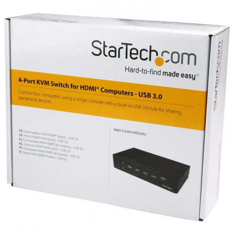 StarTech.com 4 Port HDMI KVM - HDMI KVM Switch - 1080p - USB 3.0 & Audio Support - KVM Video Switch (SV431HDU3A2) - KVM  /  USB switch - 4 x KVM  /  audio  /  USB + 3 x SuperSpeed USB - 1 local user - rack-mountable - AC 120 / 230 V  /  DC 9 - 12 V - for P / N: SV431RACK - 3