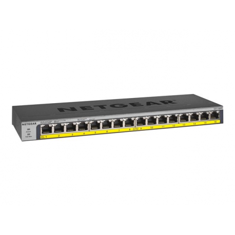 NETGEAR GS116LP - Switch - 16 x 10 / 100 / 1000 (PoE+) - desktop, rack-mountable, wall-mountable - PoE+ (76 W) - DC power - 2