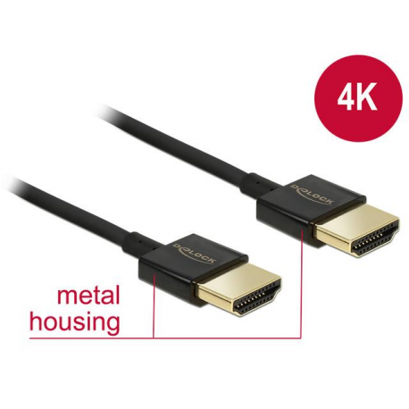 Delock Slim Premium - HDMI cable with Ethernet - HDMI male to HDMI male - 2 m - triple shielded - black - 4K support - 0