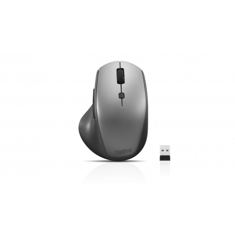 Lenovo ThinkBook Wireless Media - Mouse - ergonomic - right-handed - optical - 6 buttons - wireless - 2.4 GHz - USB wireless receiver - black - for ThinkCentre M80t Gen 3; ThinkCentre neo 50; ThinkPad T14s Gen 3; V50t Gen 2-13 - 1
