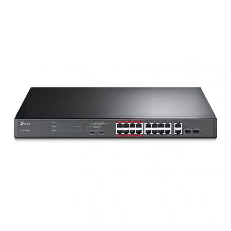 TP-Link TL-SL1218MP - Switch - unmanaged - 16 x 10 / 100 (PoE+) + 2 x 10 / 100 / 1000 + 2 x combo Gigabit SFP - rack-mountable (192 W) - 3