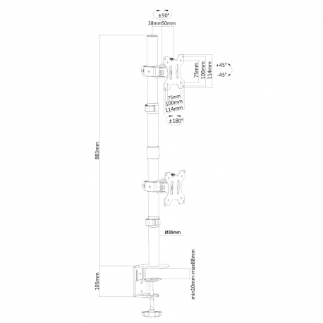 Neomounts by Newstar FPMA-D550DV - Mounting kit - for 2 LCD displays - black - screen size: 10"-32" - clamp mountable, grommet, desk-mountable - 2