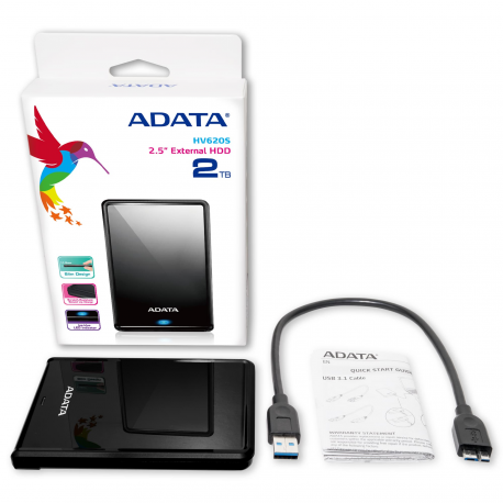ADATA HV620S - Hard drive - 1 TB - external (portable) - 2.5" - USB 3.1 - black - 4