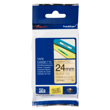 Brother TZePR851 - Black print on premium glitter gold - Roll (2.4 cm x 8 m) 1 roll(s) laminated tape - for PT2430PC, PT2730, PT2730VP, PT9600, PTD600, PTD600VP, PTD800W, PTH500LI, PTP700, PTP710BT, PTP750W - 1