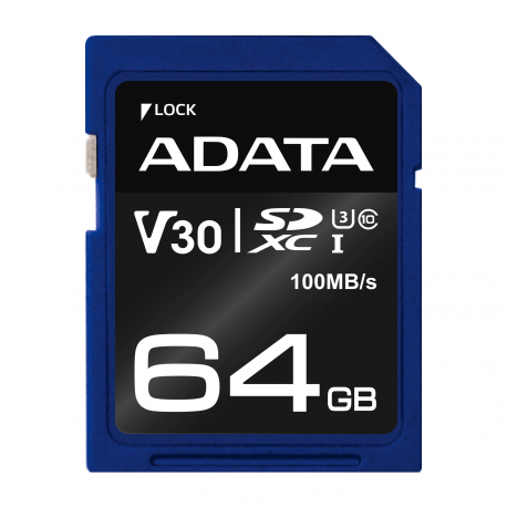 ADATA Premier Pro - Flash memory card - 64 GB - Video Class V30  /  UHS-I U3  /  Class10 - SDXC UHS-I - 2