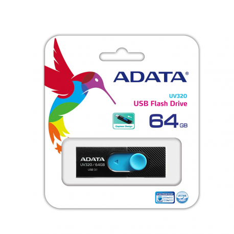 ADATA UV320 - USB flash drive - 64 GB - USB 3.1 - black / blue - 2