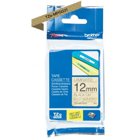 Brother TZe-MPGG31 - Black on gold geometric - Roll (1.2 cm x 4 m) 1 cassette(s) laminated tape - for Brother PT-H110; P-Touch Cube PT-P300; P-Touch Cube Pro PT-P910; P-Touch Embellish PT-D215 - 2