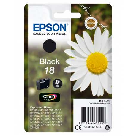 Epson 18 - 5.2 ml - black - original - ink cartridge - for Expression Home XP-212, 215, 225, 312, 315, 322, 325, 412, 415, 422, 425 - 2
