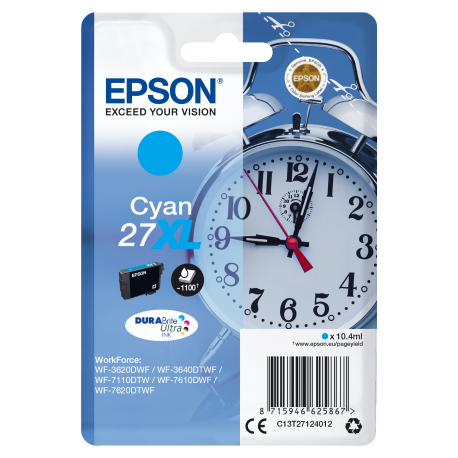 Epson 27XL - 17.7 ml - XL - cyan - original - ink cartridge - for WorkForce WF-3620, WF-3640, WF-7110, WF-7210, WF-7610, WF-7620, WF-7710, WF-7715, WF-7720 - 2