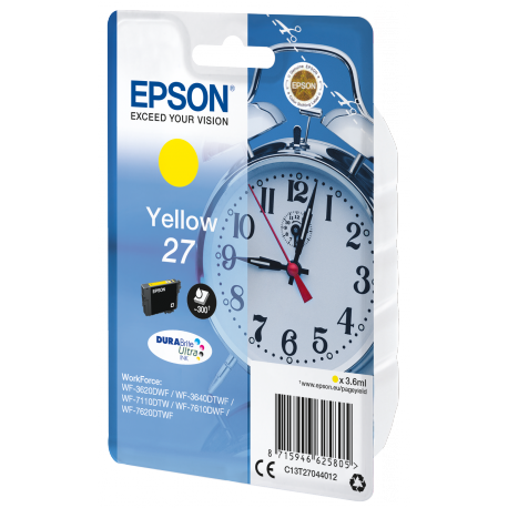 Epson 27 - 3.6 ml - yellow - original - ink cartridge - for WorkForce WF-3620, WF-3640, WF-7110, WF-7210, WF-7610, WF-7620, WF-7710, WF-7715, WF-7720 - 1