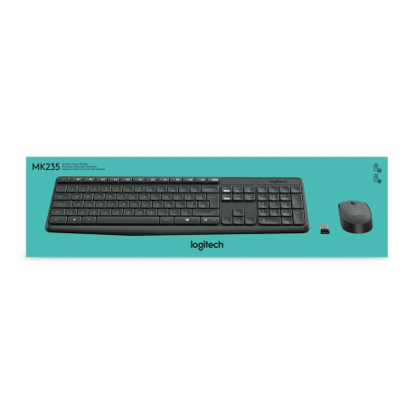Logitech MK235 - Keyboard and mouse set - wireless - 2.4 GHz - US International - 10