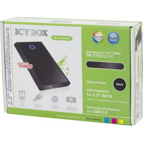 Raidsonic EXTHDDCASE1XSATA2.5INTO1XUSB3. (Externes Gehaeuse, f/ 2.5 SATA HDD/SSD, USB 3.0, Aluminium/Kunststoff, Schwarz) - 1