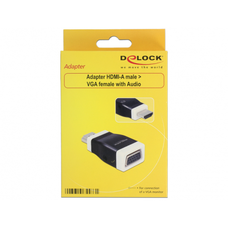 Delock - Video  /  audio adaptor - HDMI male to HD-15 (VGA), stereo mini jack female - black, white - 1
