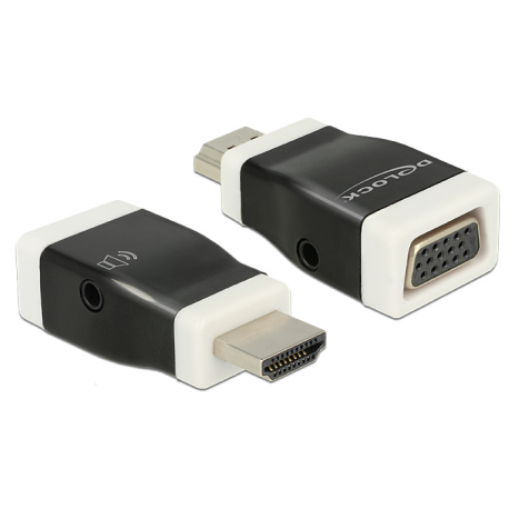 Delock - Video  /  audio adaptor - HDMI male to HD-15 (VGA), stereo mini jack female - black, white - 2