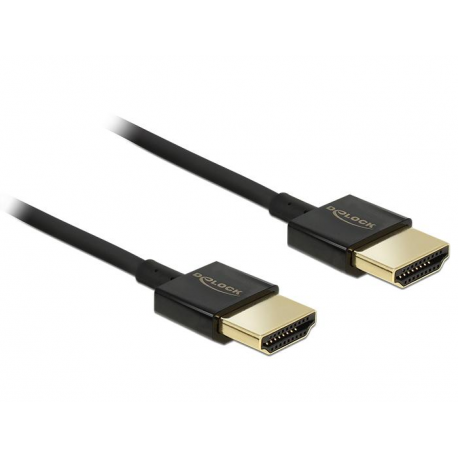 Delock Slim Premium - HDMI cable with Ethernet - HDMI male to HDMI male - 3 m - triple shielded twisted pair - black - 4K support - 2