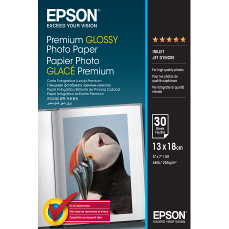 Epson Premium Glossy Photo Paper - Glossy - 130 x 180 mm - 255 g / m² - 30 sheet(s) photo paper - for EcoTank ET-1810, 2810, 2811, 2814, 2815, 2820, 2825, 2826, 2850, 2851, 2856, 4800, 4850 - 3