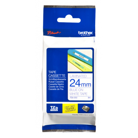 Brother TZe-253 - Blue on white - Roll (2.4 cm x 8 m) 1 cassette(s) laminated tape - for Brother PT-D600, P750, P950; P-Touch PT-D800, E550, P900, P950; P-Touch Cube Pro PT-P910 - 2