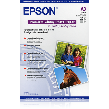 Epson Premium - Glossy - A3 (297 x 420 mm) - 255 g / m² - 20 sheet(s) photo paper - for Expression Photo XP-970; SureColor SC-P700, P900, T2100, T3100, T3405, T5100, T5400, T5405 - 2
